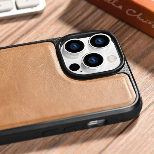 iCarer bőr olaj viasz tok valódi bőrrel borítva iPhone 14 Pro barna tok (WMI14220718-TN) - 15