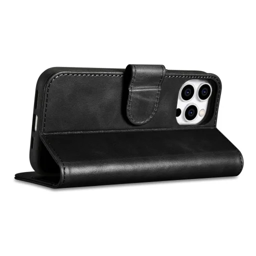 iCarer Olajozott Viaszos Pénztárca Tok 2 az 1-ben iPhone 14 Pro Bőr Fliptok Anti-RFID fekete - 7