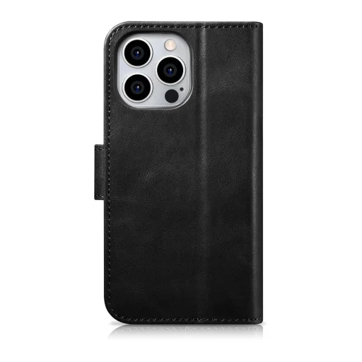 iCarer Olajozott Viaszos Pénztárca Tok 2 az 1-ben iPhone 14 Pro Bőr Fliptok Anti-RFID fekete - 12