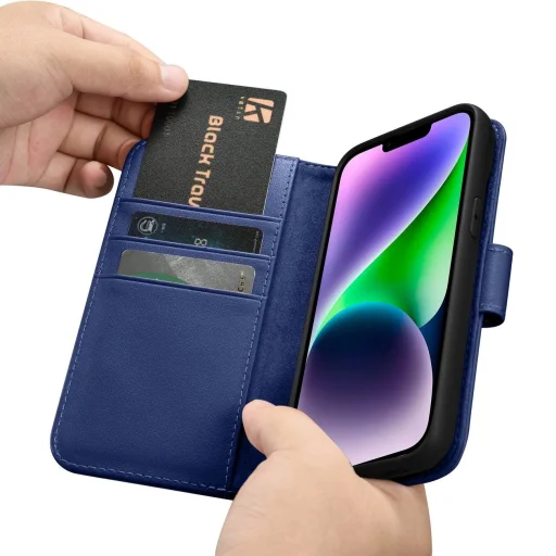 iCarer Wallet Fliptok 2 az 1-ben iPhone 14 Plus Anti-RFID Bőr Fliptok Kék (WMI14220727-BU) tok - 15