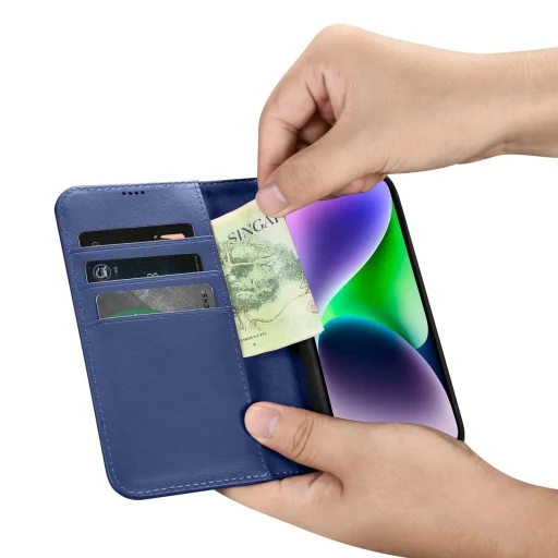 iCarer Wallet Fliptok 2 az 1-ben iPhone 14 Plus Anti-RFID Bőr Fliptok Kék (WMI14220727-BU) tok - 13