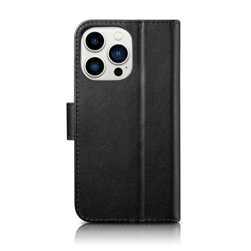 iCarer pénztárca tok 2 az 1-ben fedél iPhone 14 Pro bőr fliptok Anti-RFID fekete (WMI14220726-BK), - 2