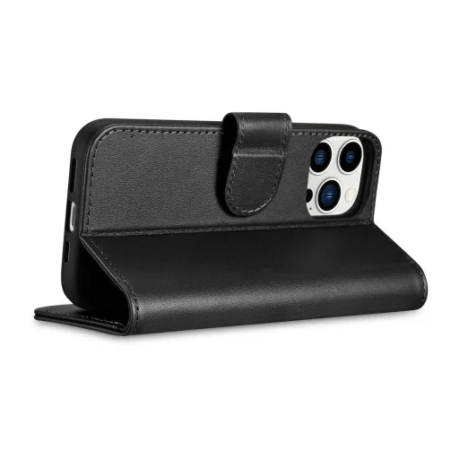 iCarer pénztárca tok 2 az 1-ben fedél iPhone 14 Pro bőr fliptok Anti-RFID fekete (WMI14220726-BK), - 8