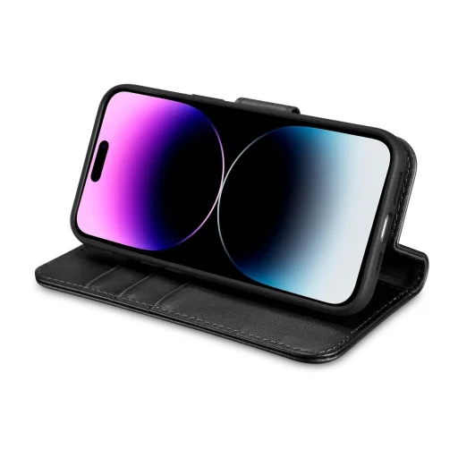 iCarer pénztárca tok 2 az 1-ben fedél iPhone 14 Pro bőr fliptok Anti-RFID fekete (WMI14220726-BK), - 9