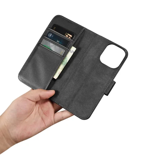 iCarer pénztárca tok 2 az 1-ben fedél iPhone 14 Pro bőr fliptok Anti-RFID fekete (WMI14220726-BK), - 14