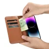 iCarer Wallet Case 2in1 iPhone 14 Pro Max bőr fliptok Anti-RFID barna tok thumbnail