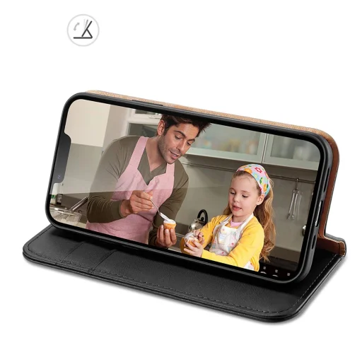 Dux Ducis Hivo Bőr Tok Valódi Bőr Kártyatartó és Dokumentumtartó iPhone 14 Plus Fekete Tok - 8