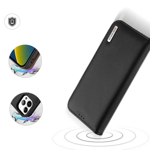 Dux Ducis Hivo valódi bőr fliptok kártyák és dokumentumok számára iPhone 14 Pro fekete tok - 3