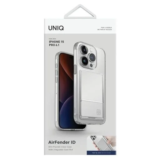 Uniq Air Fender ID kártyatartós tok iPhone 15 Pro - átlátszó - 2