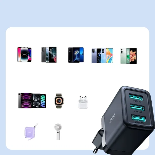 Joyroom JR-TCN02 3xUSB-A 17W 3.4A hálózati USB töltő adapter - fekete - 11