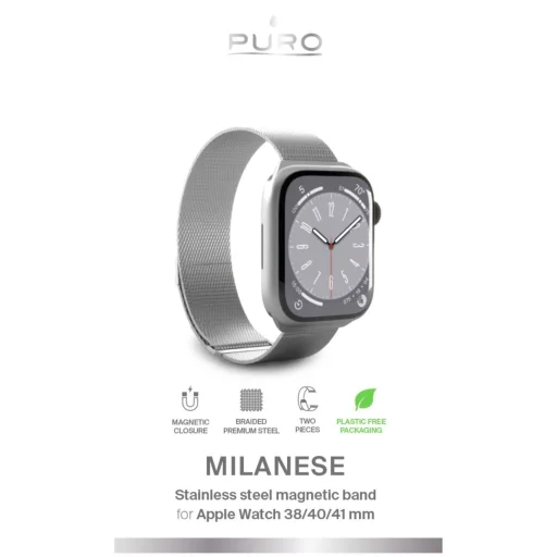 Puro 'MILANESE' szíj Apple Watch 38–40–41mm-hez, ezüst - 2