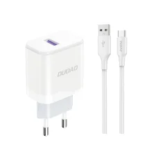 Dudao A20EU USB-A 18W hálózati töltő - fehér + USB-A - USB-C kábel