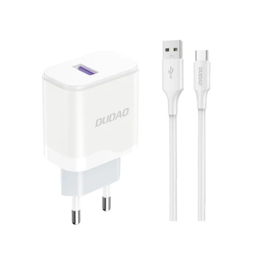 Dudao A20EU USB-A 18W hálózati töltő - fehér + USB-A - USB-C kábel - 1