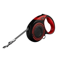 Automata kutyapóráz LED lámpával és hulladékzacskó tartóval Dogness (piros)