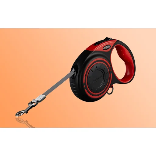 Automata kutyapóráz LED lámpával és hulladékzacskó tartóval Dogness (piros) - 2