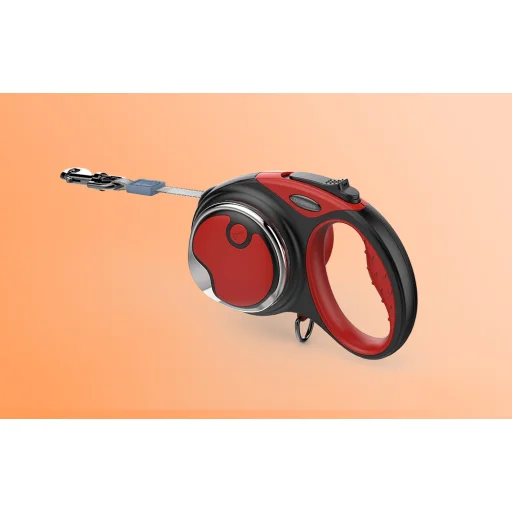 Automata kutyapóráz LED lámpával és hulladékzacskó tartóval Dogness (piros) - 3