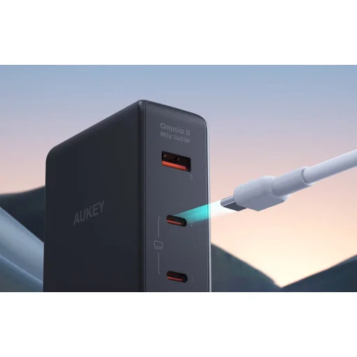 Fali töltő Aukey PA-B7O, 1xUSB-A, 2xUSB-C, 140W GaN (fekete) - 3