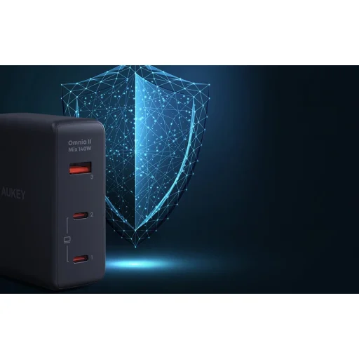 Fali töltő Aukey PA-B7O, 1xUSB-A, 2xUSB-C, 140W GaN (fekete) - 5