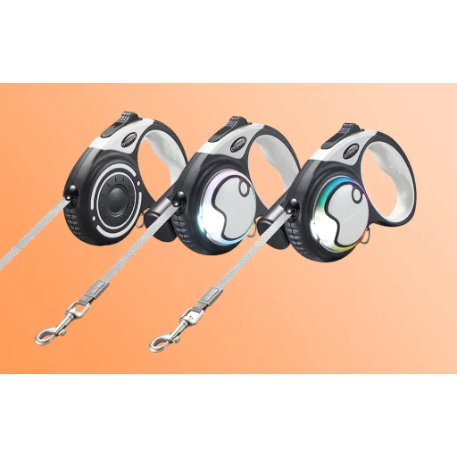 Automatikus kutyapóráz LED fénnyel és hulladékzacskókkal Dogness (szürke) - 3