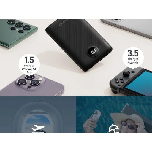 VEGER powerbank 10 000 mAh beépített kábelekkel Type C / Lightning PD QC3.0 2A 22,5W C11 (W1170) fekete - 12