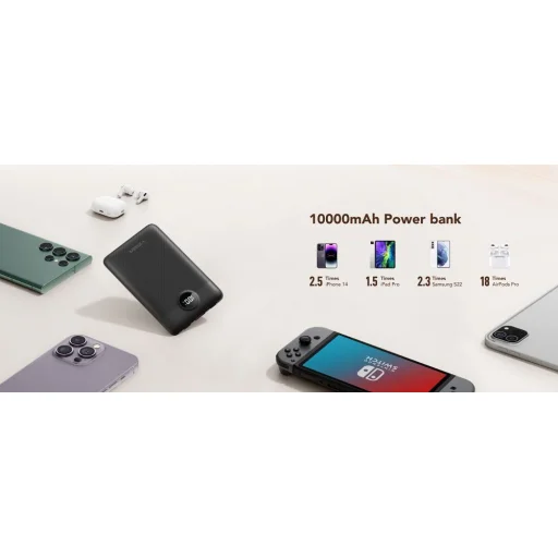 VEGER powerbank 10 000 mAh beépített kábelekkel Type C / Lightning PD QC3.0 2A 22,5W C11 (W1170) fekete - 15