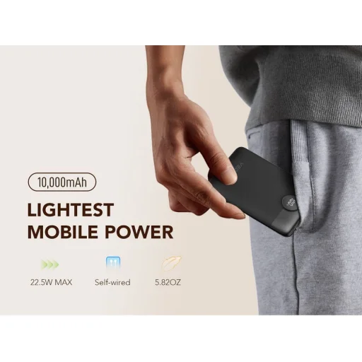 VEGER powerbank 10 000 mAh beépített kábelekkel Type C / Lightning PD QC3.0 2A 22,5W C11 (W1170) fekete - 9
