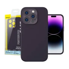 Baseus Liquid Silica iPhone 14 Pro tok, üvegfólia és tisztító készlet (sötétlila)