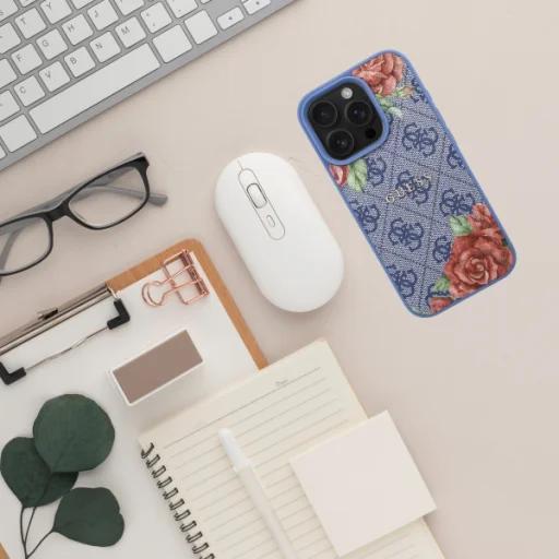  iPhone 16 Pro Max kék Guess 4G Virágmintás MagSafe tok - 11