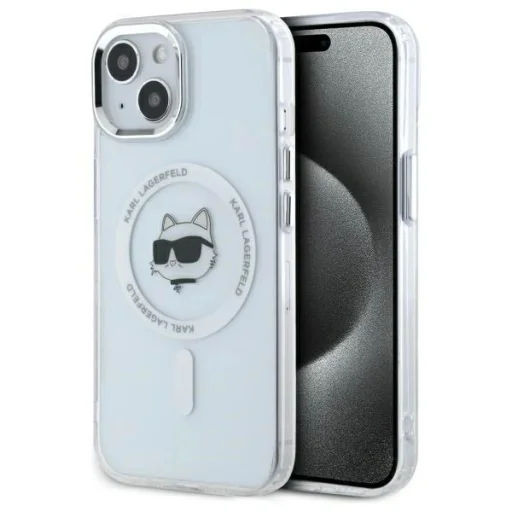  iPhone 15 Plus Fehér Karl Lagerfeld IML Metal Choupette Head MagSafe tok - 1