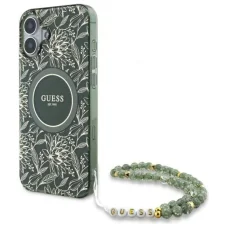  iPhone 16 zöld Guess IML Flowers Allover Electro Gyöngypánttal MagSafe tok