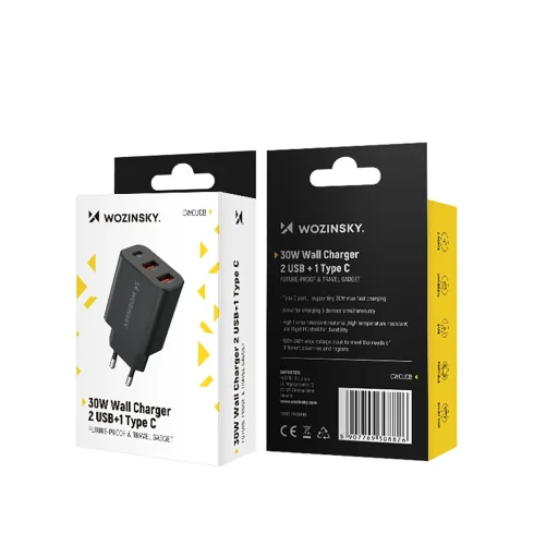 Wozinsky CWCUCB 30W USB-C / 2 x USB-A hálózati töltő - fekete - 4