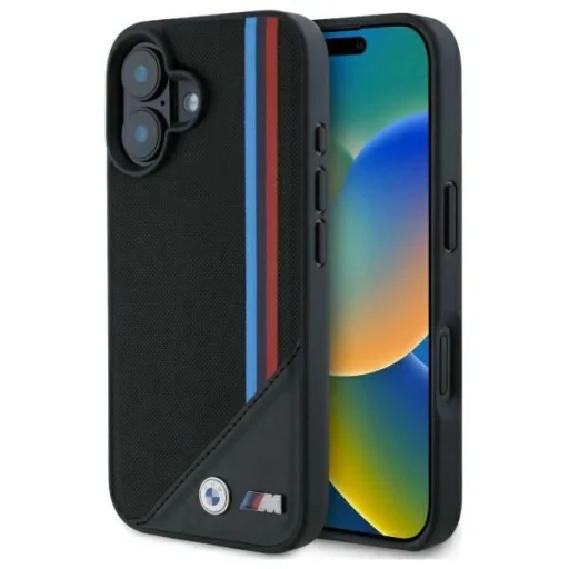  iPhone 16 Fekete BMW M Meshed Tricolor Stripes MagSafe tok - 1