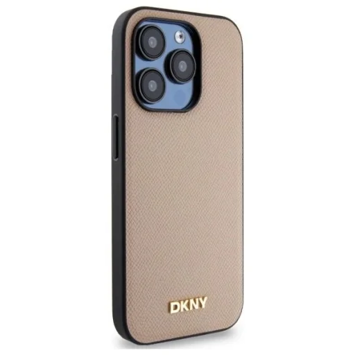  iPhone 15 Pro bézs DKNY Grained Metal Logo MagSafe tok - 4