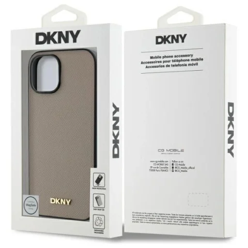  iPhone 15 bézs DKNY Grained Metal Logo MagSafe tok - 8