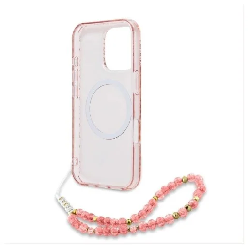 iPhone 16 Pro Max rózsaszín Guess IML Flowers Allover Electro gyöngypántos MagSafe tok - 6