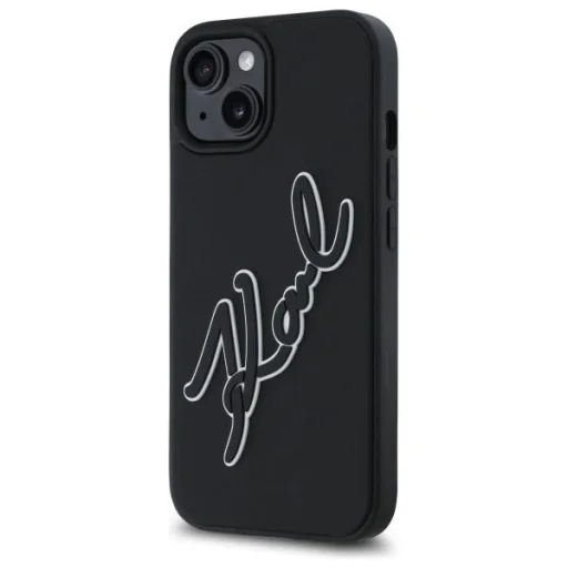  iPhone 15 Karl Lagerfeld 3D Rubber Signature tok - fekete - 2