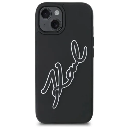 iPhone 15 Karl Lagerfeld 3D Rubber Signature tok - fekete - 3