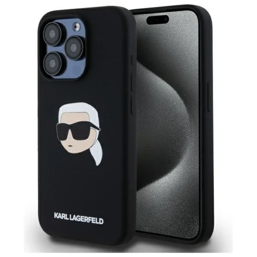  iPhone 15 Pro Fekete KARL LAGERFELD MagSafe kompatibilis KLHMP15LSKHPPLK (SIL KL Head Print) tok - 1