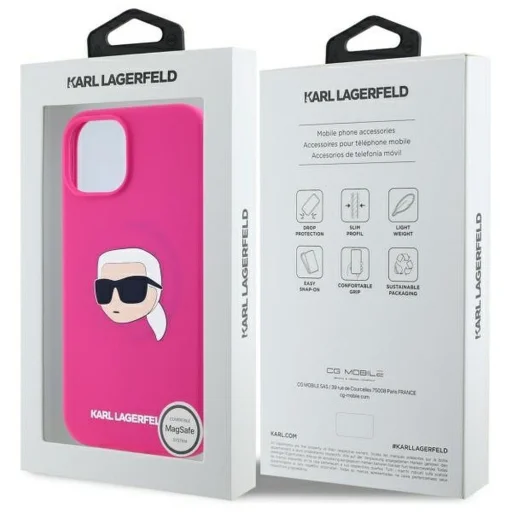  iPhone 15 KARL LAGERFELD fukszia tok MagSafe kompatibilis KLHMP15SSKHPPLF (SIL KL Head Print) tok - 6