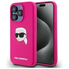  iPhone 15 Pro Fukszia KARL LAGERFELD tok, kompatibilis MagSafe-fel KLHMP15LSKHPPLF (SIL KL Head Print)