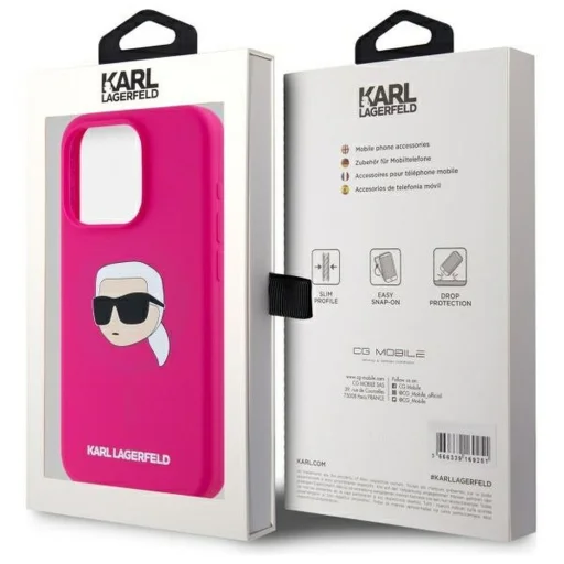  iPhone 15 Pro Fukszia KARL LAGERFELD tok, kompatibilis MagSafe-fel KLHMP15LSKHPPLF (SIL KL Head Print) - 8