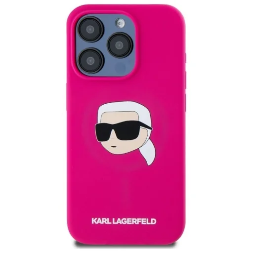  iPhone 15 Pro Fukszia KARL LAGERFELD tok, kompatibilis MagSafe-fel KLHMP15LSKHPPLF (SIL KL Head Print) - 5