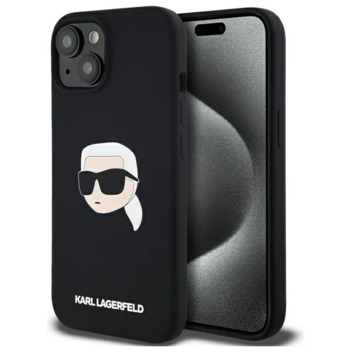  iPhone 15 Fekete KARL LAGERFELD tok MagSafe kompatibilis KLHMP15SSKHPPLK (SIL KL Head Print) tok - 1