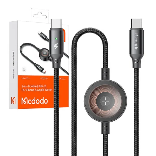 Mcdodo CA-2580 2-az-1-ben USB-C kábel + Apple Watch töltő, 60W, 1,5m - 4