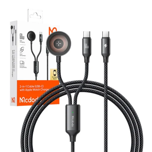 Mcdodo CA-2200 2 az 1-ben USB-C kábel + Apple Watch töltő, 60W, 1.2m - 3