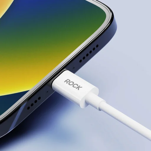 Rock Kábel Simple Sorozat - USB to Lightning - 2,4A 2 méter fehér - 2