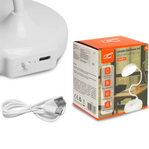 LED Íróasztali Lámpa 10W, 3000/4500/6000K, indukciós töltés, érintésvezérlés, fényerőszabályzó, fehér, LTC - 3