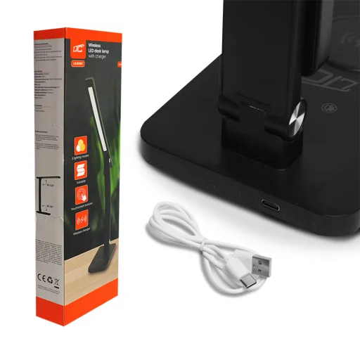 LED asztali lámpa 10W, 3000/4500/6000K, indukciós töltés, érintésvezérlés, dimmer, fekete, LTC - 2