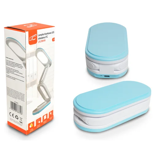 Összecsukható LED asztali lámpa 10W, 3000/4500/6000K, 1200mAh, kék, LTC - 1
