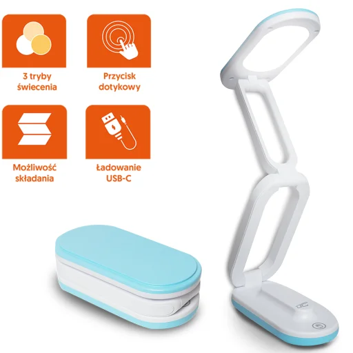 Összecsukható LED asztali lámpa 10W, 3000/4500/6000K, 1200mAh, kék, LTC - 2